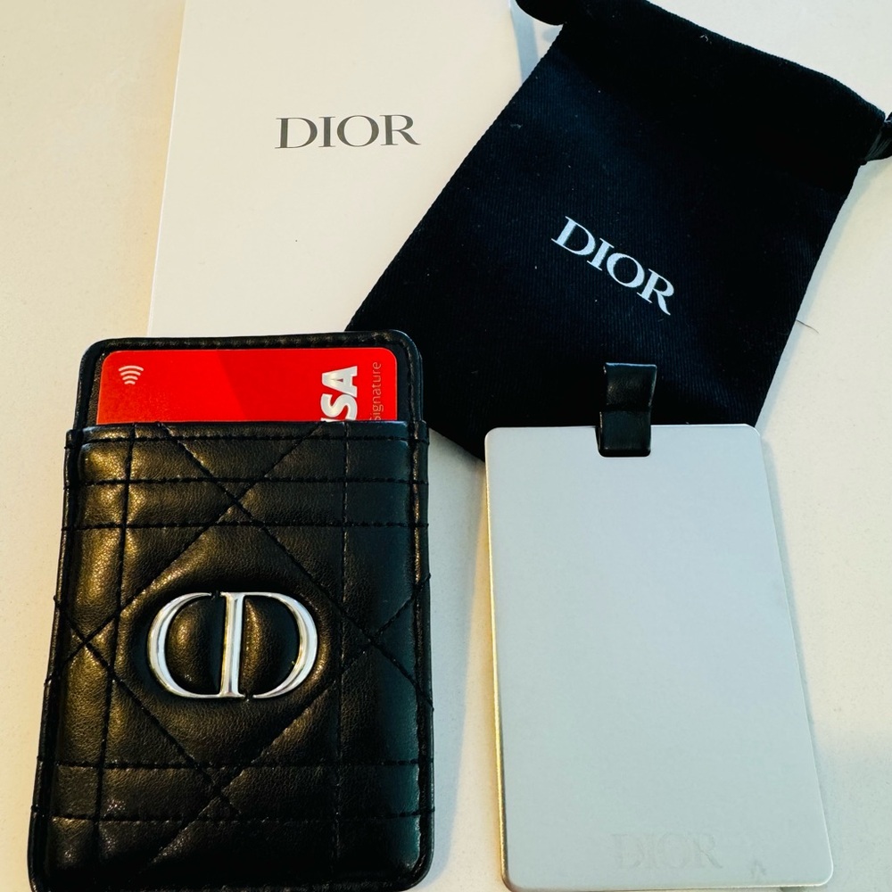 Authentic Dior Leather Phone Card Holder with Mirror
